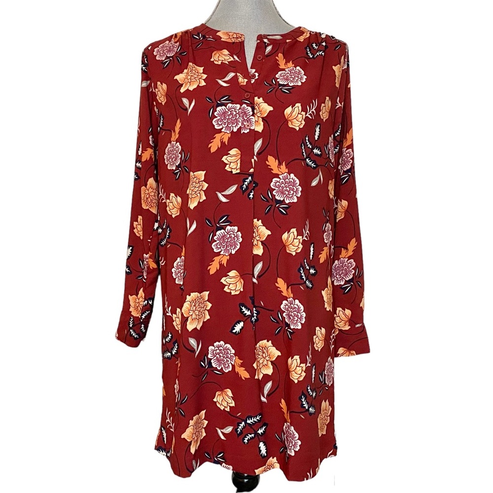LOFT Maroon Floral Shift Dress